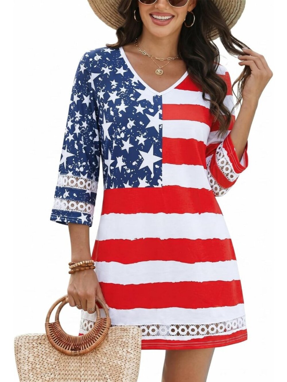 Women's American Flag Polyester Coverup Beach Swimsuit Bathing Suit Coverup